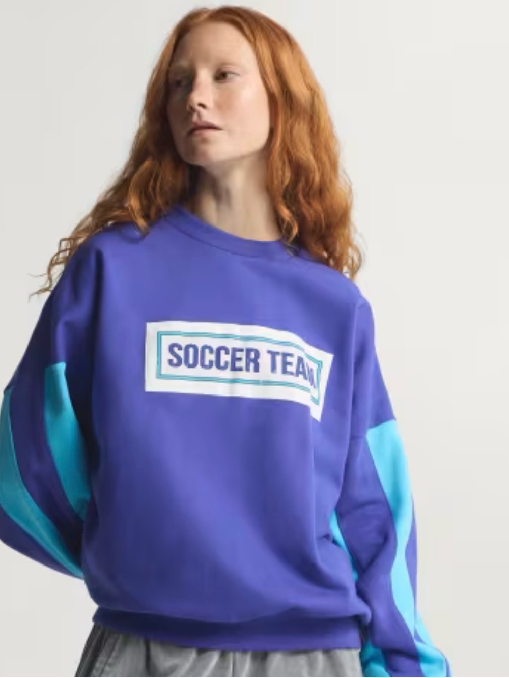 Adidas Soccer Teams Color Block Blue Crewneck Sweatshirt Oversized Womens Small